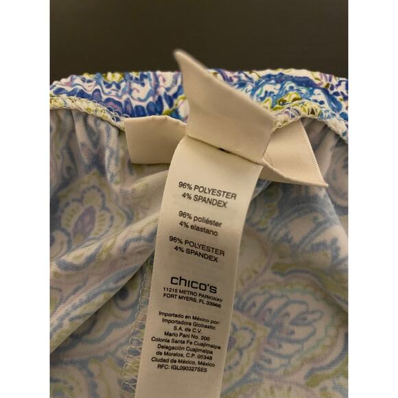 Chico's Pants Womens 3 US XL Blue Green Paisley Pull On Wide Leg Cropped Stretch - Picture 4 of 9